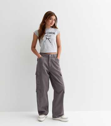 Girls Dark Grey Cotton Cargo Trousers