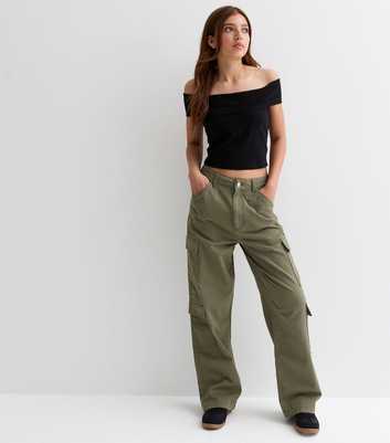 Girls Khaki Cotton Cargo Trousers