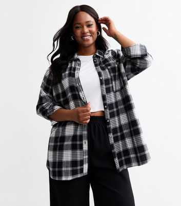 Curves Black Check Oversized Shirt