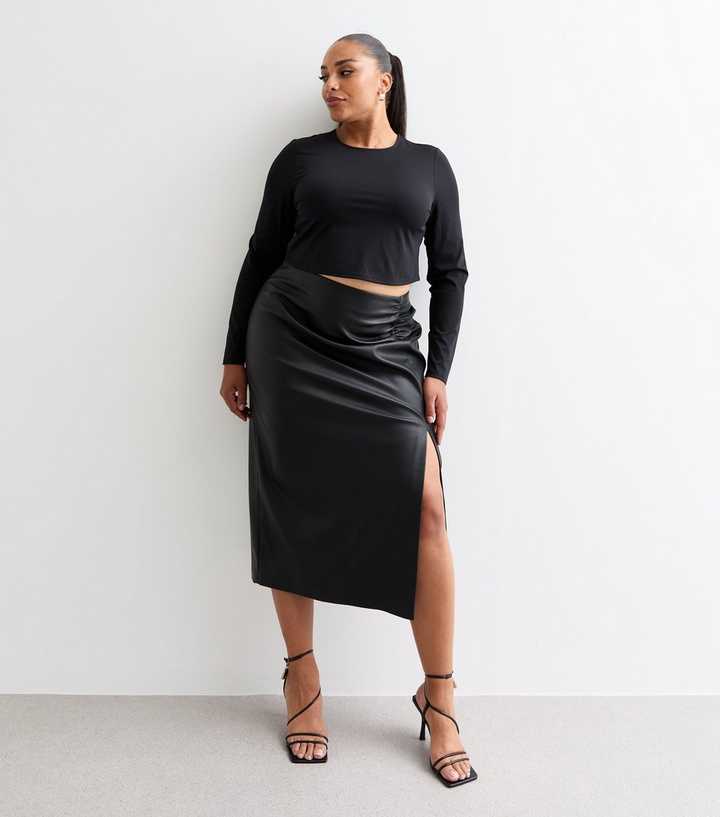 Leather Skirt Outfit Black Midi Skirt For Plus Size Curves Black