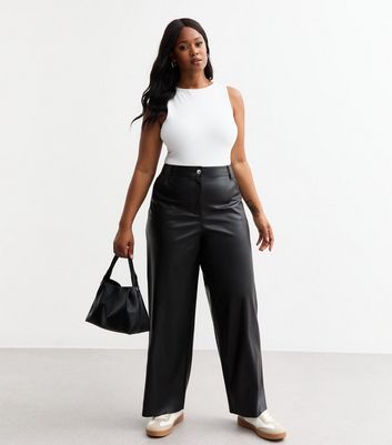 Curves Black Faux Leather Trousers New Look