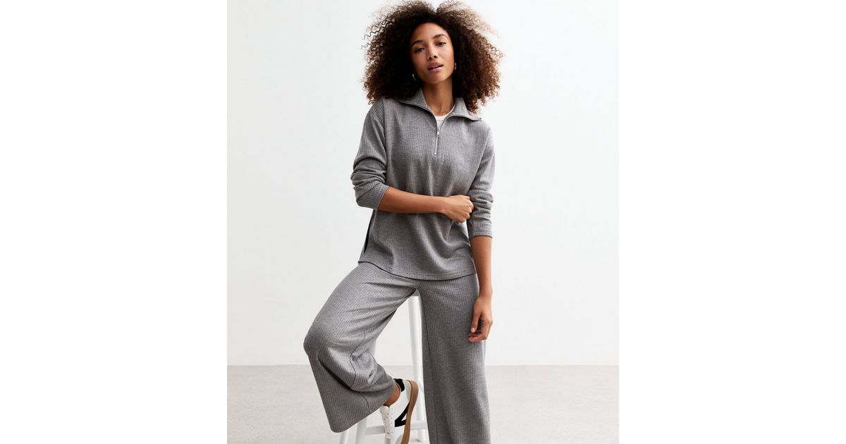 Grey Soft Touch Rib Half Zip Jumper New Look