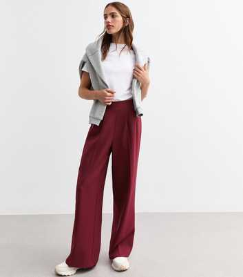 Burgundy Elasticated Wide Leg Trousers