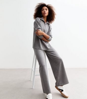 Grey Soft Touch Rib Wide Leg Trousers New Look