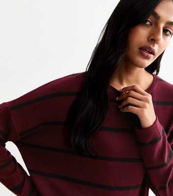 Burgundy Soft Touch Striped Side Slit Long Sleeve Top