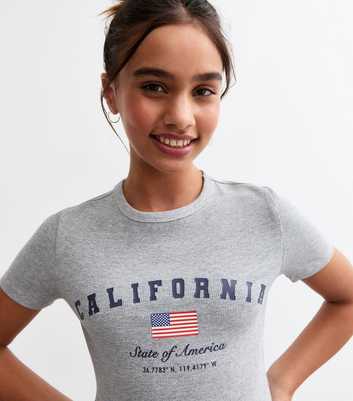 Girls Grey Cotton-Blend California Slogan Mini T-Shirt