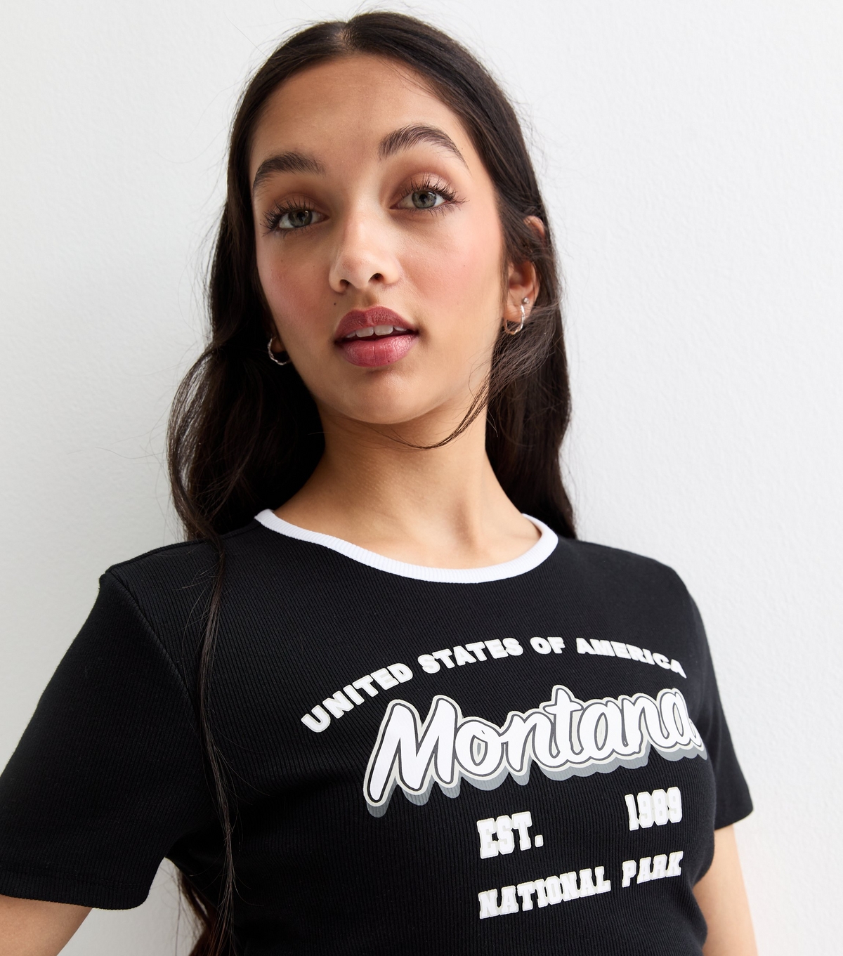 Girls' Black Short Sleeve Montana Crop Top New Look