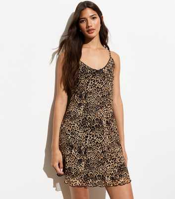 Brown Leopard-Print Strappy Mini Dress