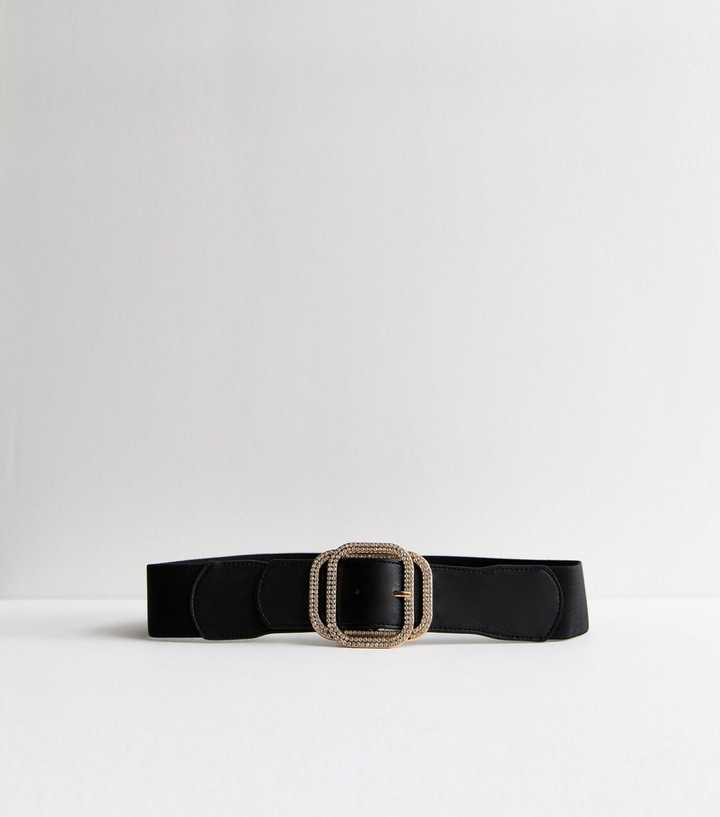 Black Diamanté Buckle Stretch Belt New Look