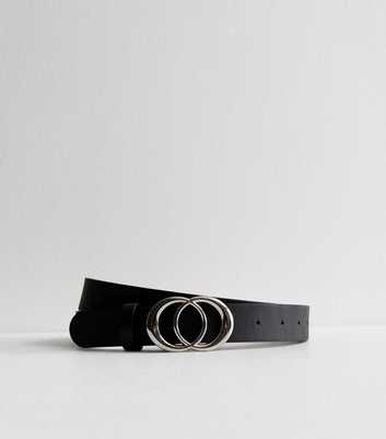 Black Leather-Look Curved Buckle Belt