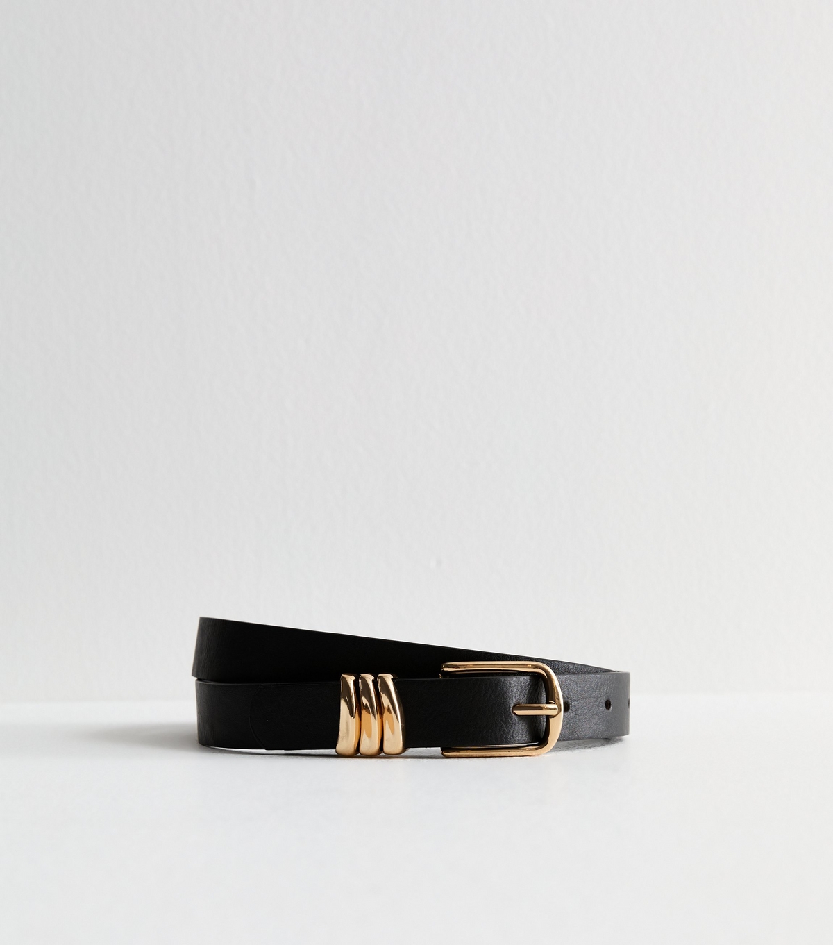 Black Triple Keeper Leather Look Skinny Belt New Look