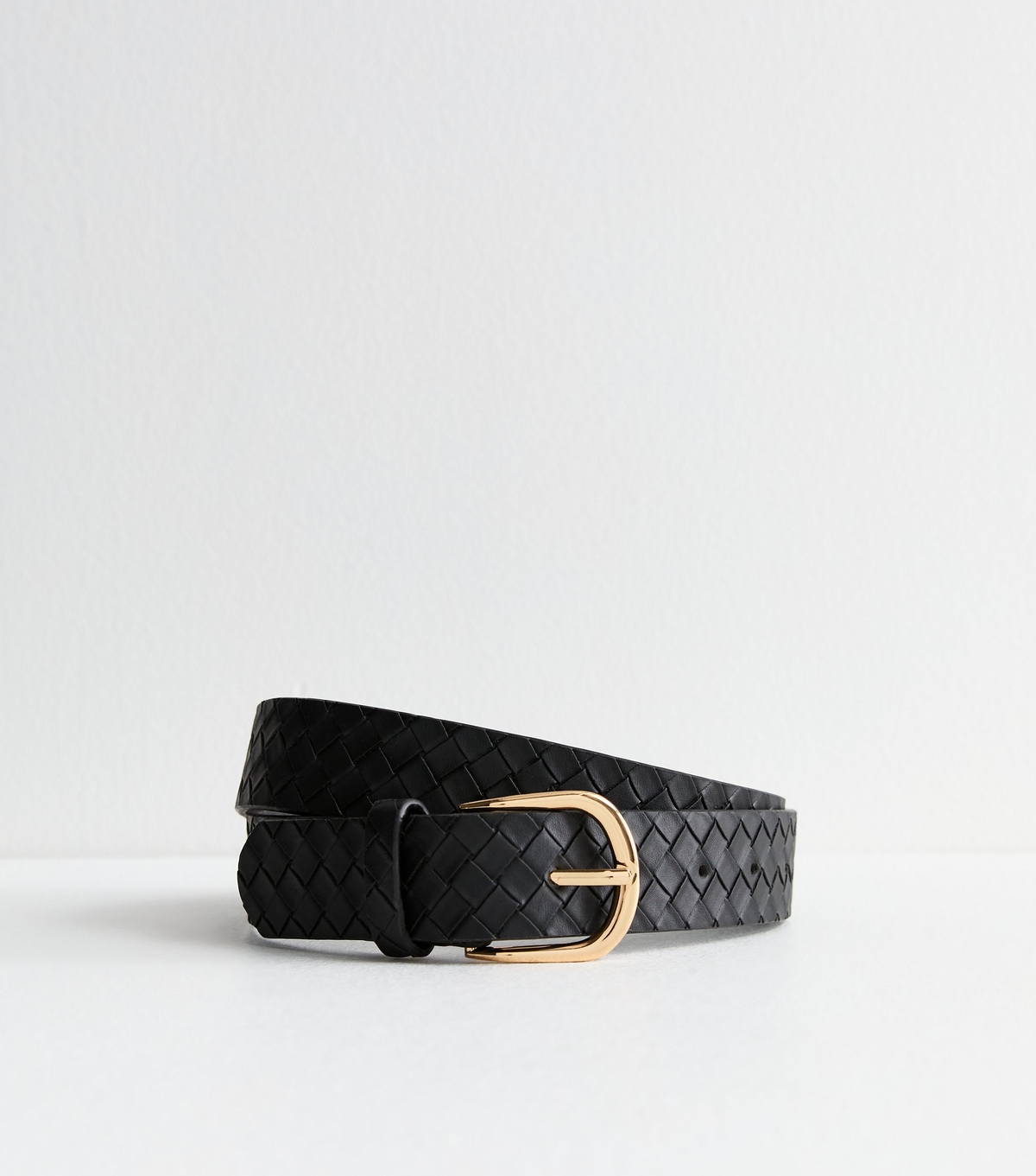 Black Woven Leather-Look Belt New Look