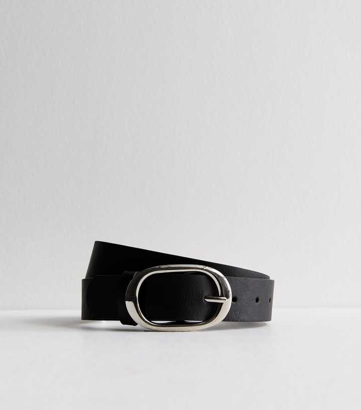 Black Leather-Look Buckled Belt 
