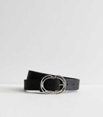 Black Leather-Look Double Buckle Belt