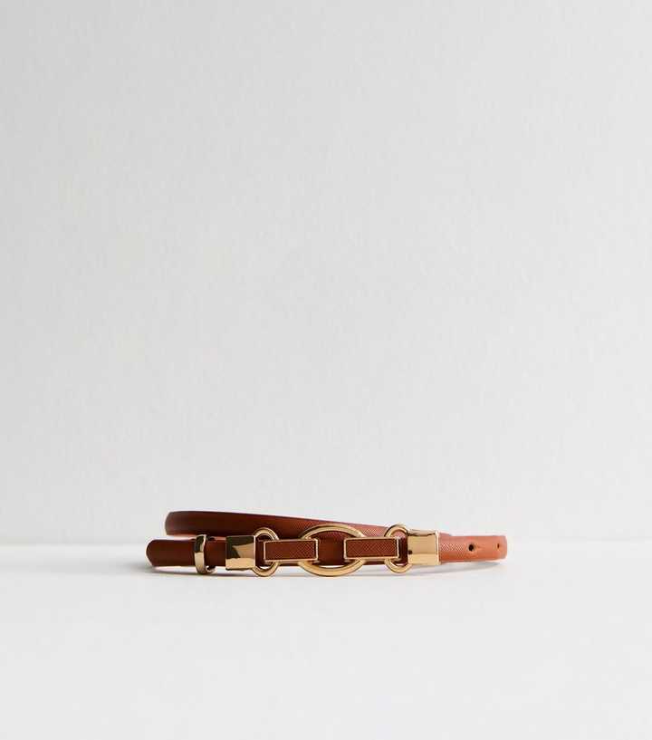 Tan Lock Buckle Skinny Belt | New Look