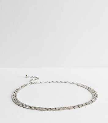 Silver Tone Diamanté Chain Belt