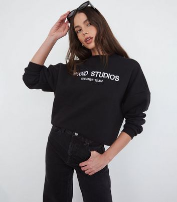 WKNDGIRL Black Embroidered Logo Oversized Sweatshirt