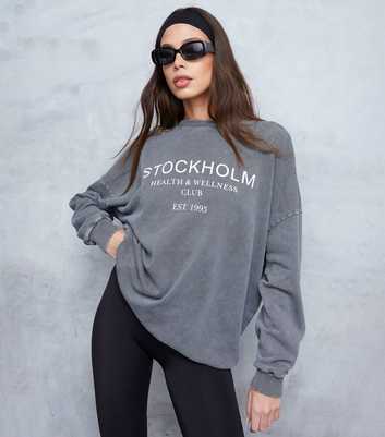 WKNDGIRL Dark Grey Stockholm Print Sweatshirt