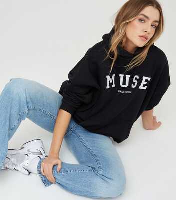 WKNDGIRL Black Muse Slogan Oversized Hoodie