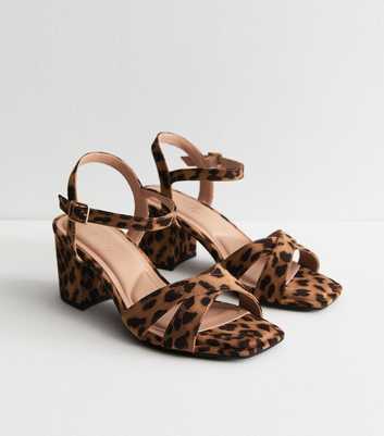 Wide Fit Stone Leopard-Print Block-Heel Sandals