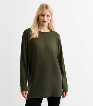 Tall Khaki Soft Touch Long Oversized Top