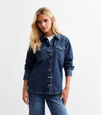 Petite Dark Blue Western Denim Shirt 