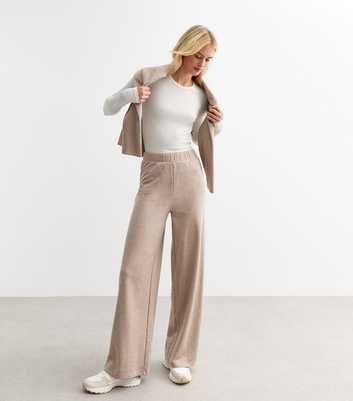 Tall Cream Soft Touch Rib Wide Leg Trousers