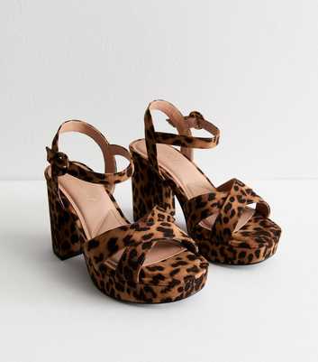 Extra Wide Fit Stone Leopard Print Platform Sandals