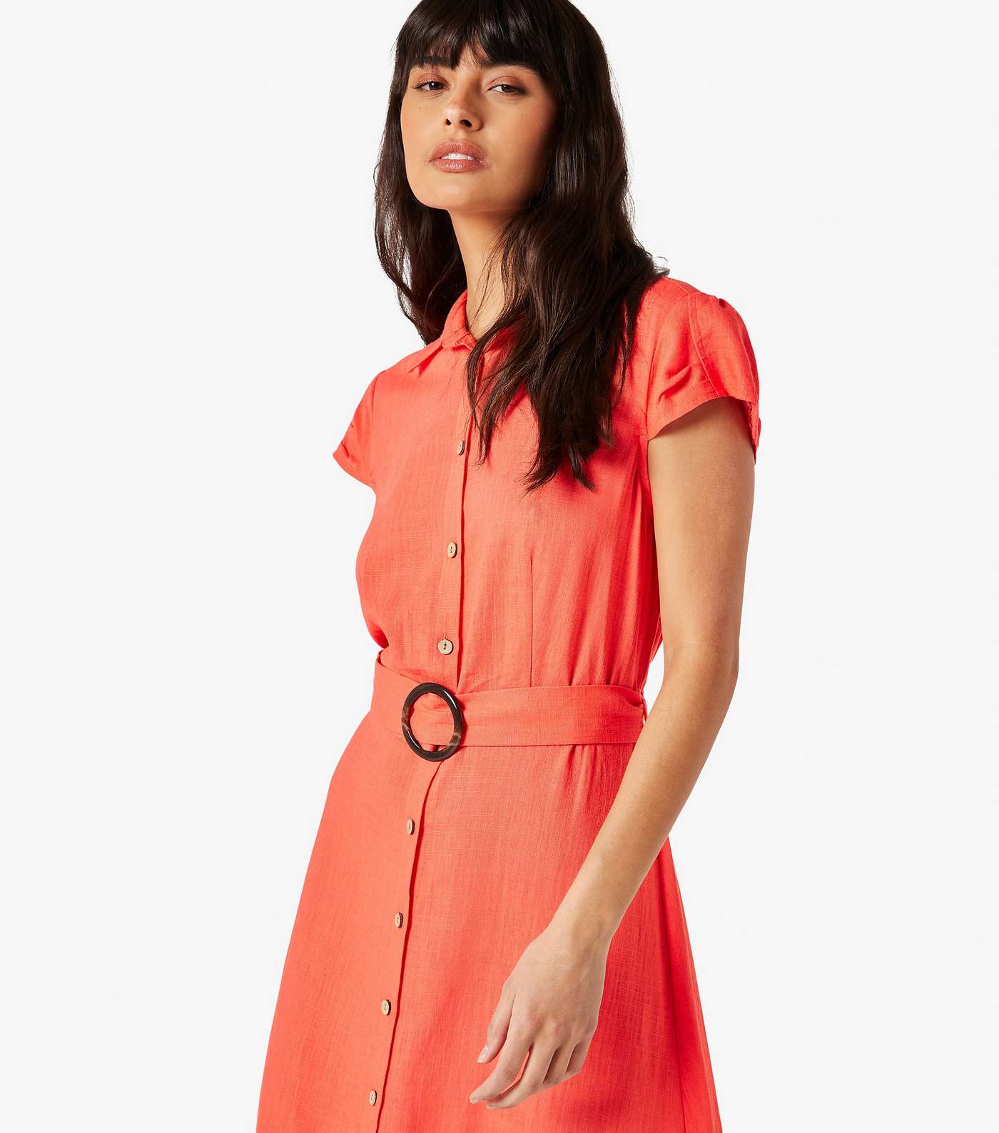 Apricot Red Short Sleeve Midi Shirt Dress Image 4