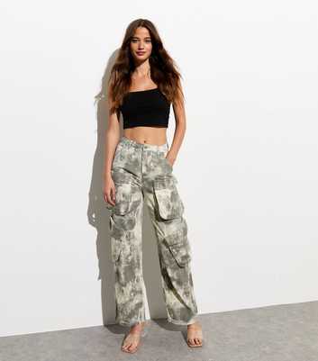Cameo Rose Grey Wide-Leg Cargo Trousers