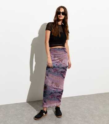 Lilac Marble Print Mesh Midi Skirt