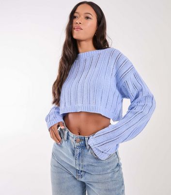 Pink Vanilla Blue Crochet Knit Crop Jumper New Look