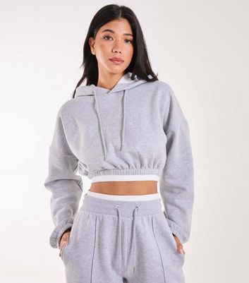 Pink Vanilla Grey Contrast Waist Crop Hoodie New Look