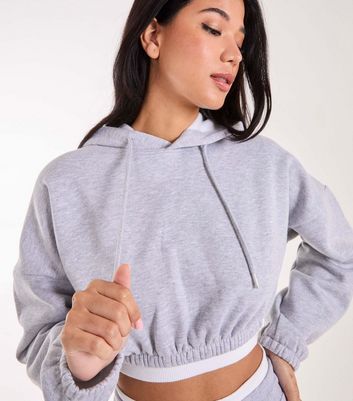 Pink Vanilla Grey Contrast Waist Crop Hoodie | New Look