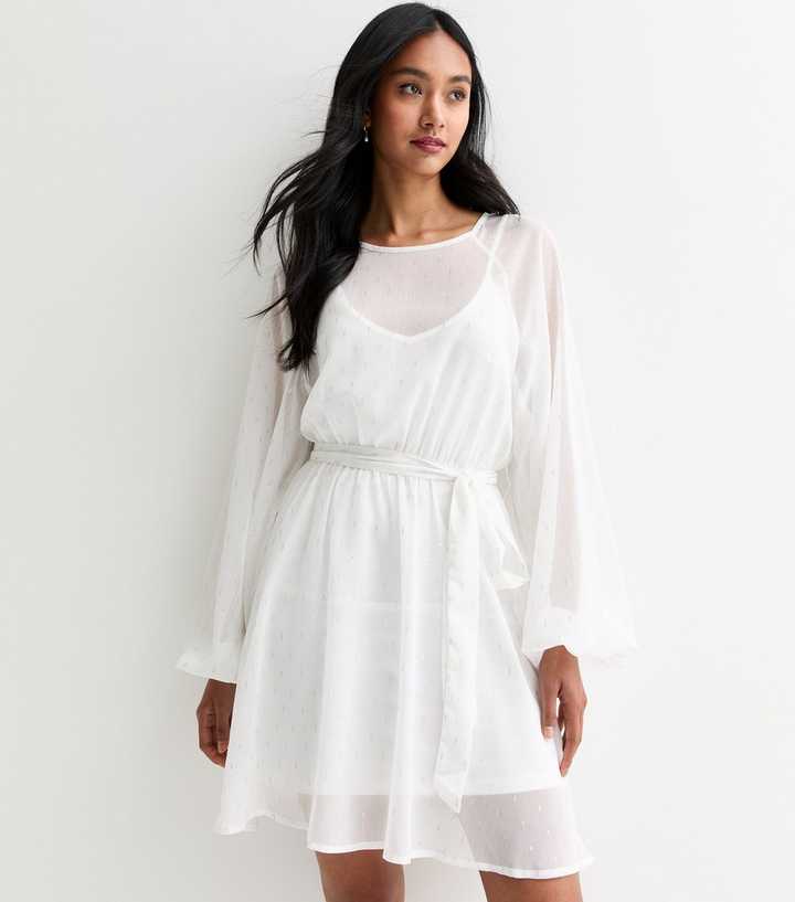 Gini London White Foil Long-Sleeve Mini Dress