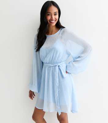 Gini London Blue Foil Long-Sleeve Mini Dress