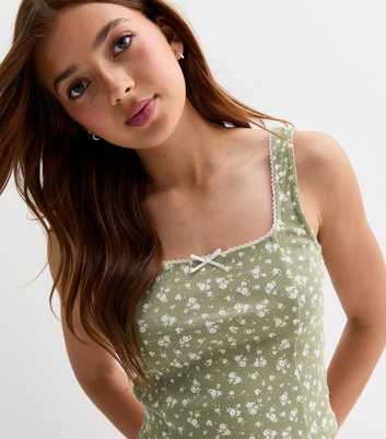 Girls Green Floral Print Vest Top