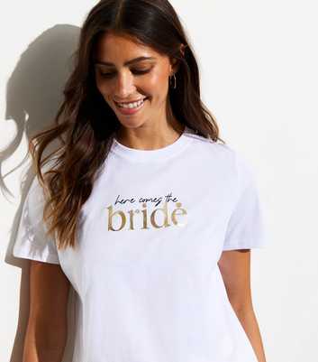 White Cotton Here Comes The Bride-Print T-Shirt