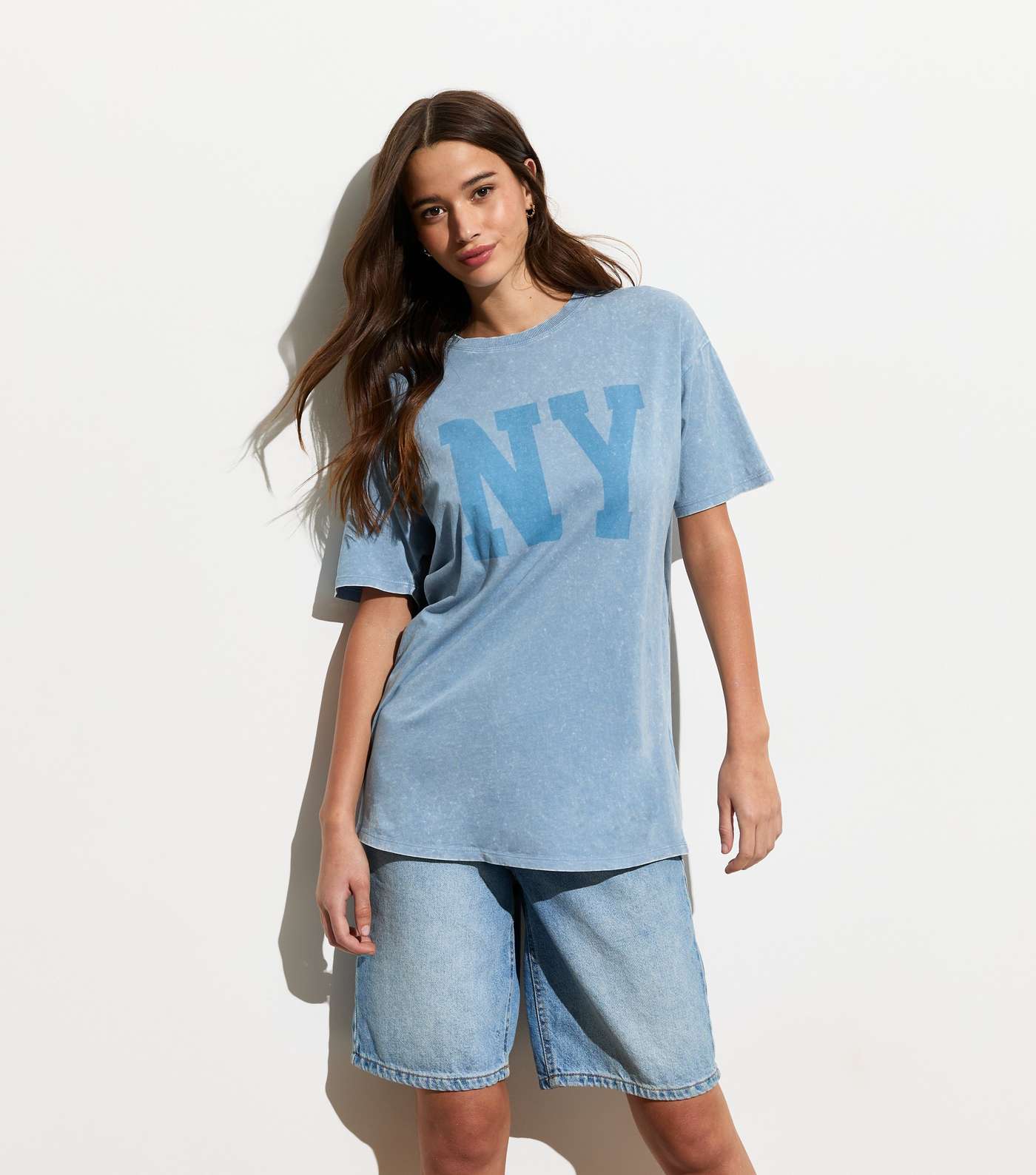 Blue NYC Print Oversized Cotton T-Shirt Image 2