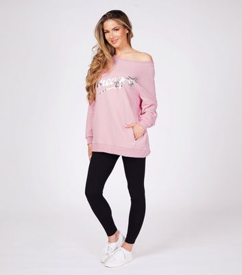 Pineapple Mid Pink Logo Off Shoulder Jumper New Look