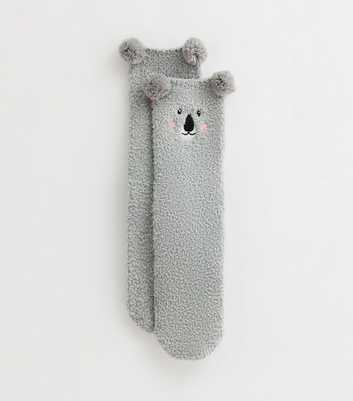 Grey Koala Cosy Socks with Pom Poms