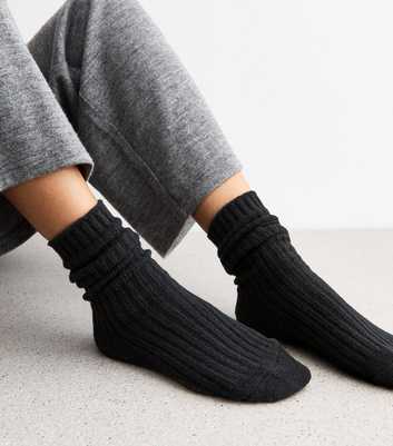 Black Ribbed Stretch Knit Lounge Socks