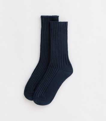 Navy Ribbed Stretch Knit Lounge Socks