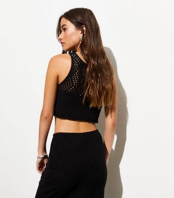 Black Crochet Sleeveless Crop Top New Look