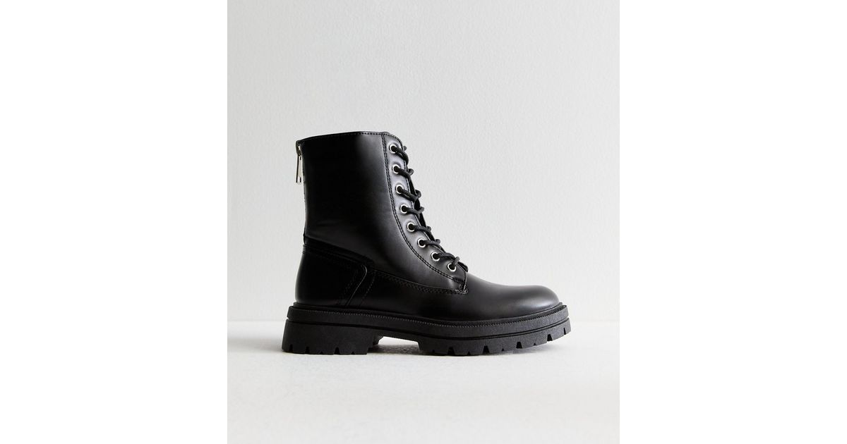 Kings Road Geox London Black Leather-Look Lace Up Ankle Boots New Look