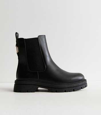 Black Leather-Look Side-Zip Chelsea Boots