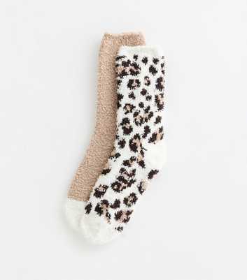 Pack of 2 Leopard and Plain Cosy Socks