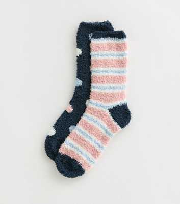 Pack Of 2 Plain and Spotted Fleece Socks