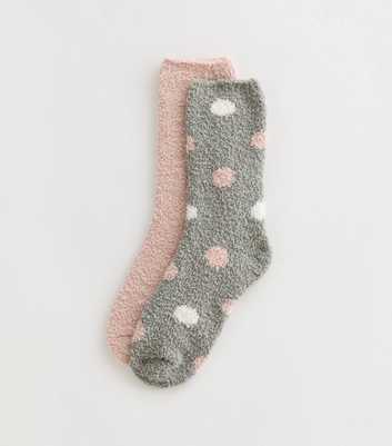 Pack Of 2 Plain and Spotted Fleece Socks