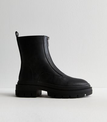 Black Chunky Zipped Ankle Boots New Look